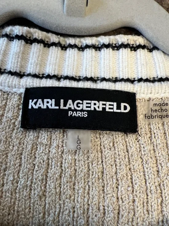 Karl Lagerfeld Beige Knit Cardigan with Black & White Trim - Picture 2 of 6
